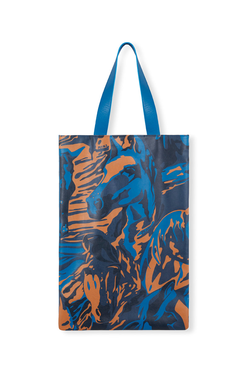 Blue and orange horse print